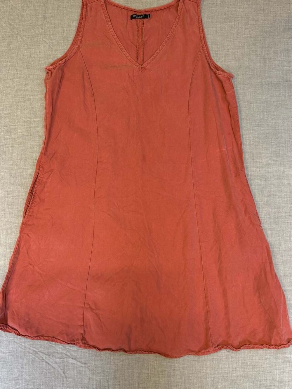 Max Jeans Women's 100% Tencel Sleeveless V-Neck Mini Dress with Pockets - Burnt